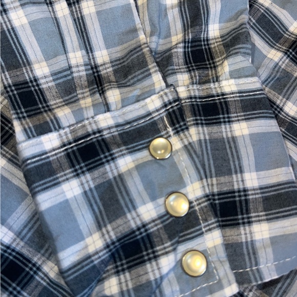 NWOT Wrangler Blue and White Plaid Pearl Snap Button Shirt Mens Size XXL Western - Picture 5 of 6